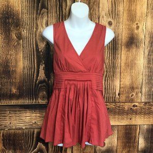 BCBGMaxazria Surplice Sleeveless Pleated  Peplum Blouse Coral - S